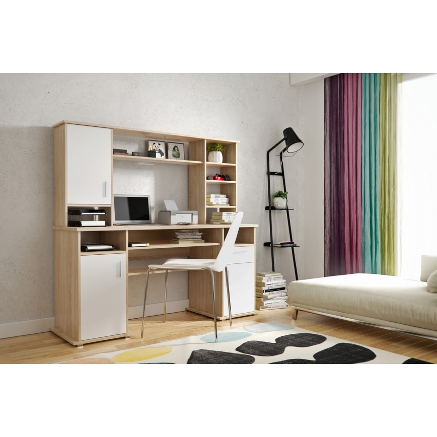 Kirjoituspöytä ELIAN hyllyllä, tammi sonoma/valkoinen