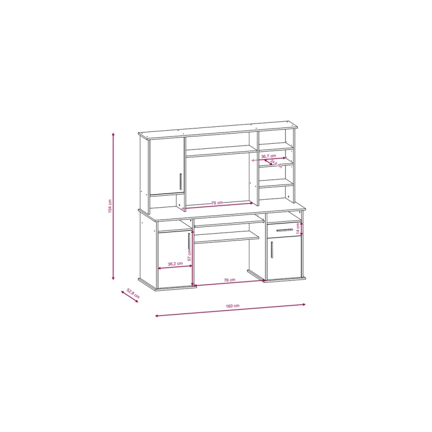 Kirjoituspöytä hyllyllä ELIAN sonoma-tammi harmaa/valkoinen