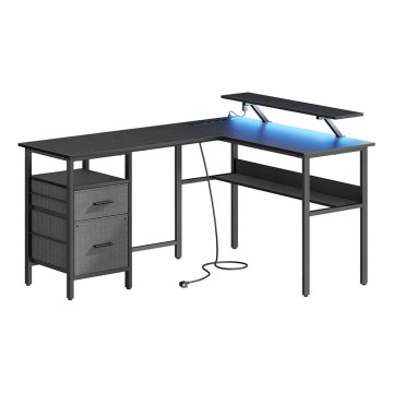 Kirjoituspöytä LED-valaistuksella SOLEA-X, ruskea/musta