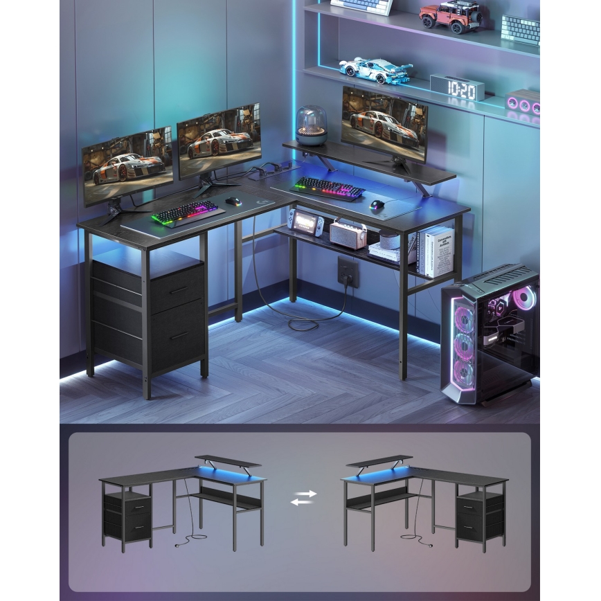 Kirjoituspöytä LED-valaistuksella SOLEA-X, ruskea/musta