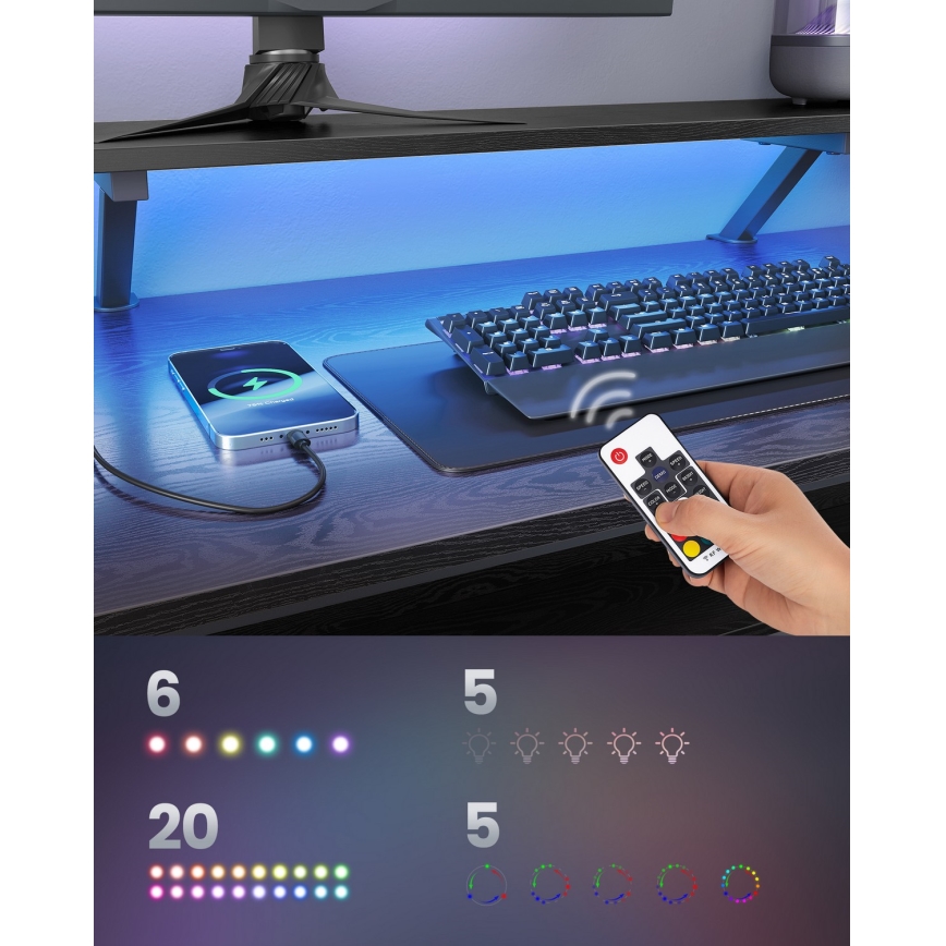 Kirjoituspöytä LED-valaistuksella SOLEA-X, ruskea/musta