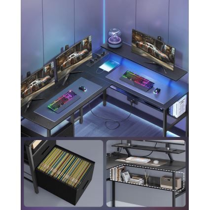 Kirjoituspöytä LED-valaistuksella SOLEA-X, ruskea/musta