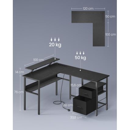 Kirjoituspöytä LED-valaistuksella SOLEA-X, ruskea/musta