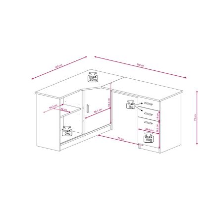 Kirjoituspöytä ROBERTO hyllyllä ja laatikoilla, vasenkätinen, artisan-tammi/valkoinen