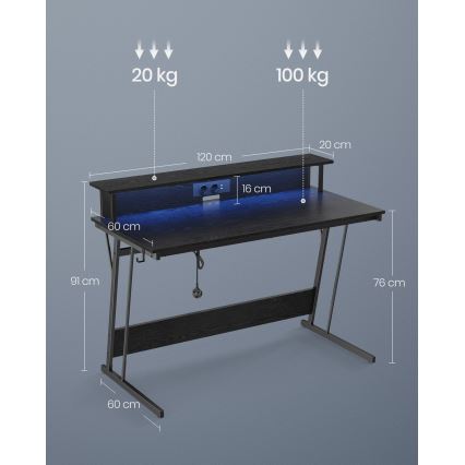 Kirjoituspöytä taustavalolla SOLEA-X, musta