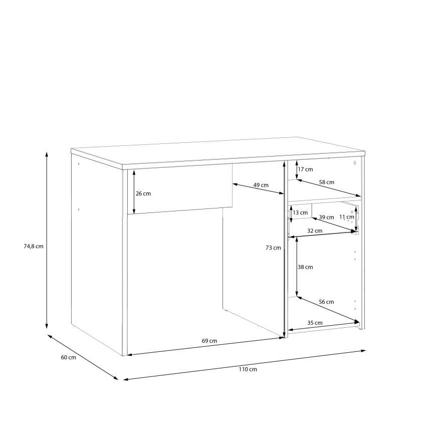 Kirjoituspöytä URO artisan-tammi/valkoinen