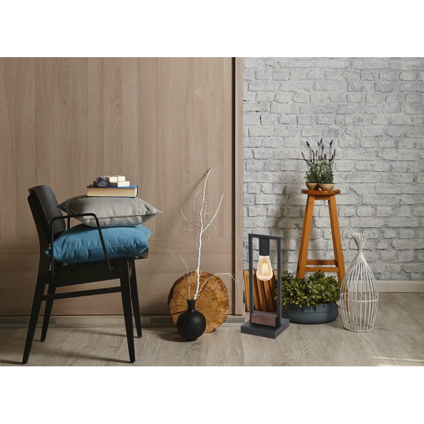 Pöytävalaisin HARD 1xE27/11W/230V puu/musta