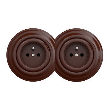 Kliklap - Kaksinkertainen retro-pistorasia kotikäyttöön, kehyksellä, 230 V, ruskea