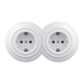 Kliklap - Kaksinkertainen retro-pistorasia kotikäyttöön kehyksellä SCHUKO 230V lumivalkoinen