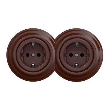 Kliklap - Kaksiosainen retro-pistorasia kotikäyttöön kehyksellä SCHUKO 230V ruskea