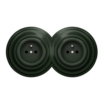 Kliklap - Kaksoispistorasia retro-kehyksellä 230V vihreä