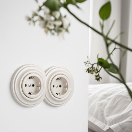Kliklap - Kaksoispistorasia retrotyylillä kotikäyttöön, kehys SCHUKO 230V/16A, beige