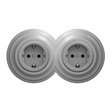 Kliklap - Kaksoisretro-pistorasia kotikäyttöön kehyksellä SCHUKO 230V harmaa