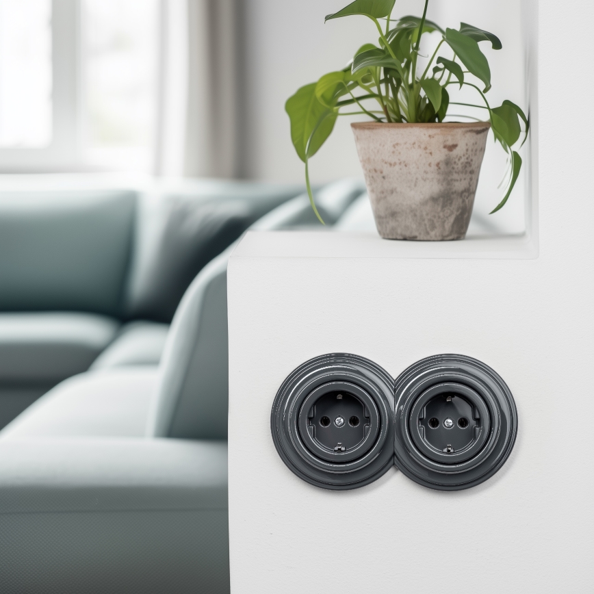 Kliklap – kaksoisretro-SCHUKO-pistorasia kotitalouskäyttöön, kehys, 230 V, antrasiitti