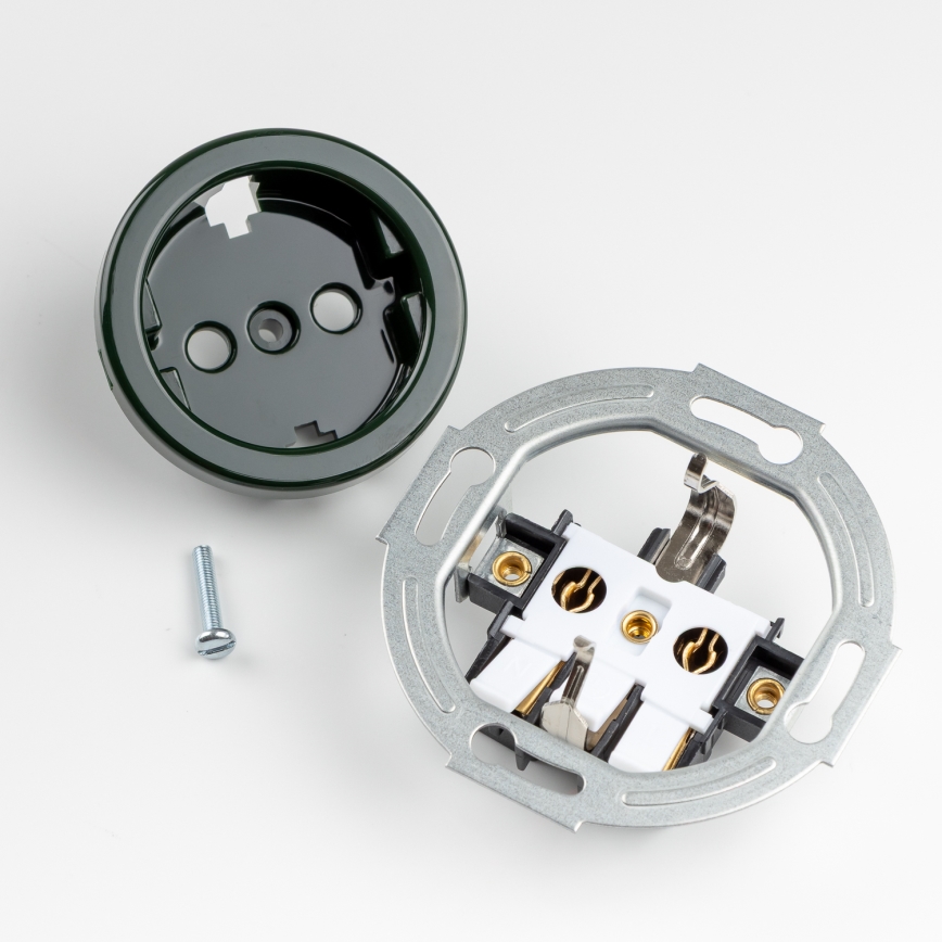 Kliklap – kodin retrotyylinen kolmoispistorasia kehyksellä, SCHUKO 230V, vihreä