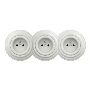 Kliklap - Kolmoispistorasia retro-tyyliin, kehyksellä, 230V, keraaminen, valkoinen