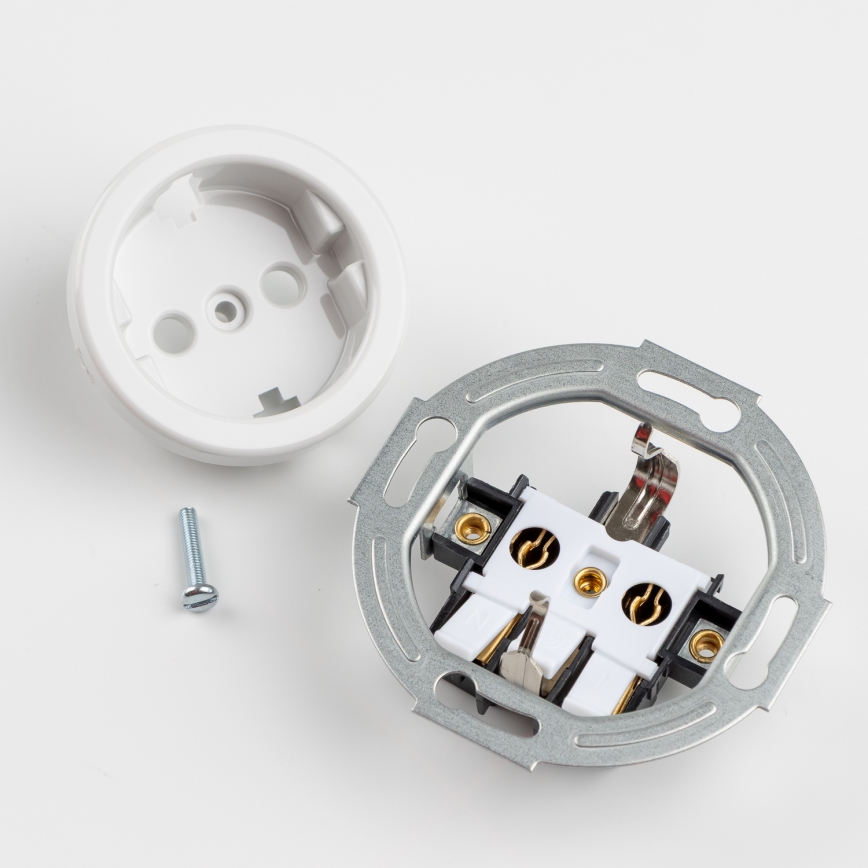 Kliklap - Kolmoispistorasia retro-tyylinen kotikäyttöön, SCHUKO 230V, kehys, lumivalkoinen