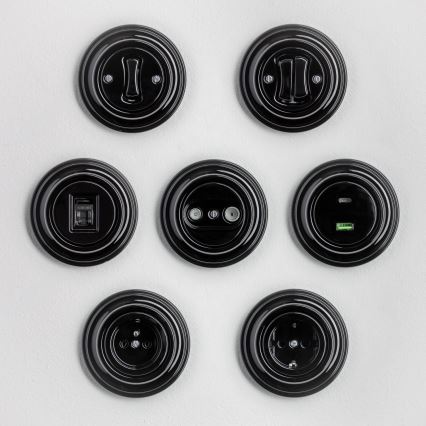 Kliklap Retro - kaksinkertainen porraskytkin, kehys nro 6+6, musta