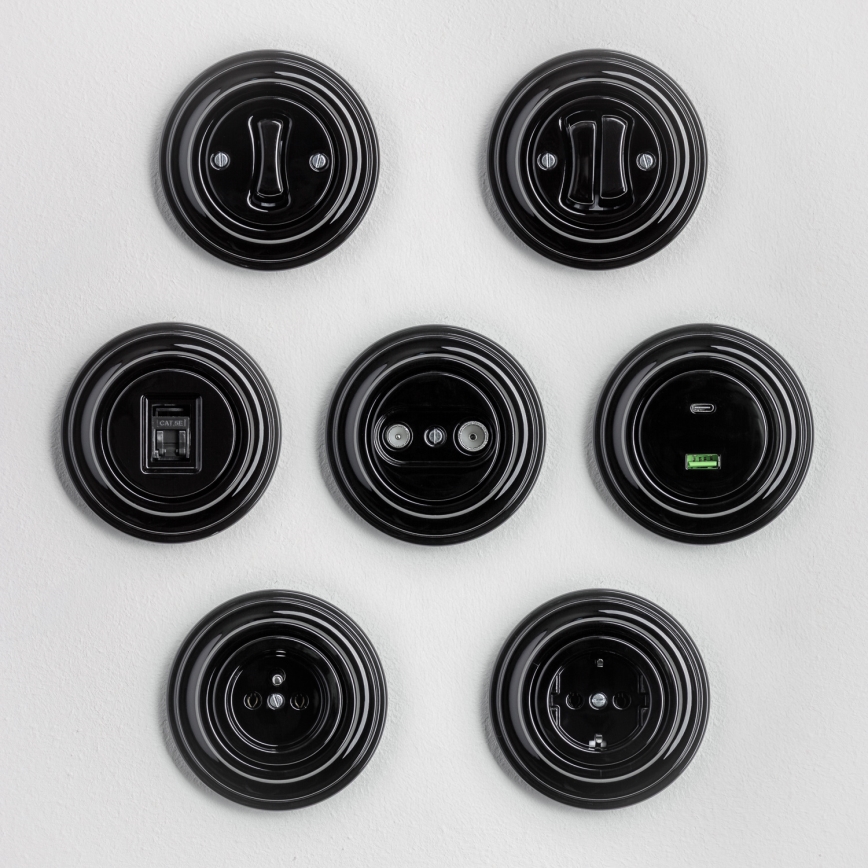 Kliklap - Retro-kotipistorasia kehyksellä, SCHUKO 230V/16A, musta