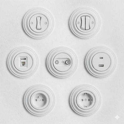 Kliklap - Retro-kotitalouspistorasia kehyksellä SCHUKO 230V/16A lumivalkoinen