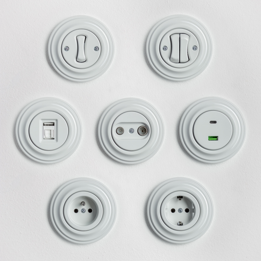 Kliklap - Retro-ristikytkin, kehys nro 7, keramiikkavalkoinen