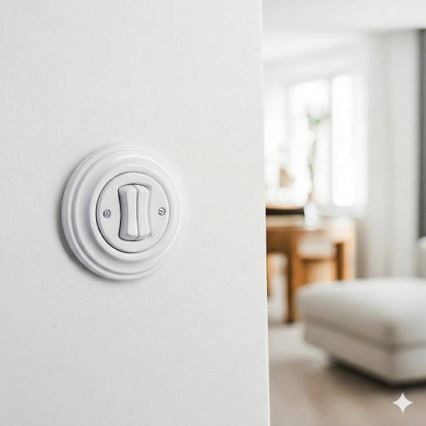 Kliklap - Retro-sarjakytkin kehyksellä nro 5, keramiikkavalkoinen