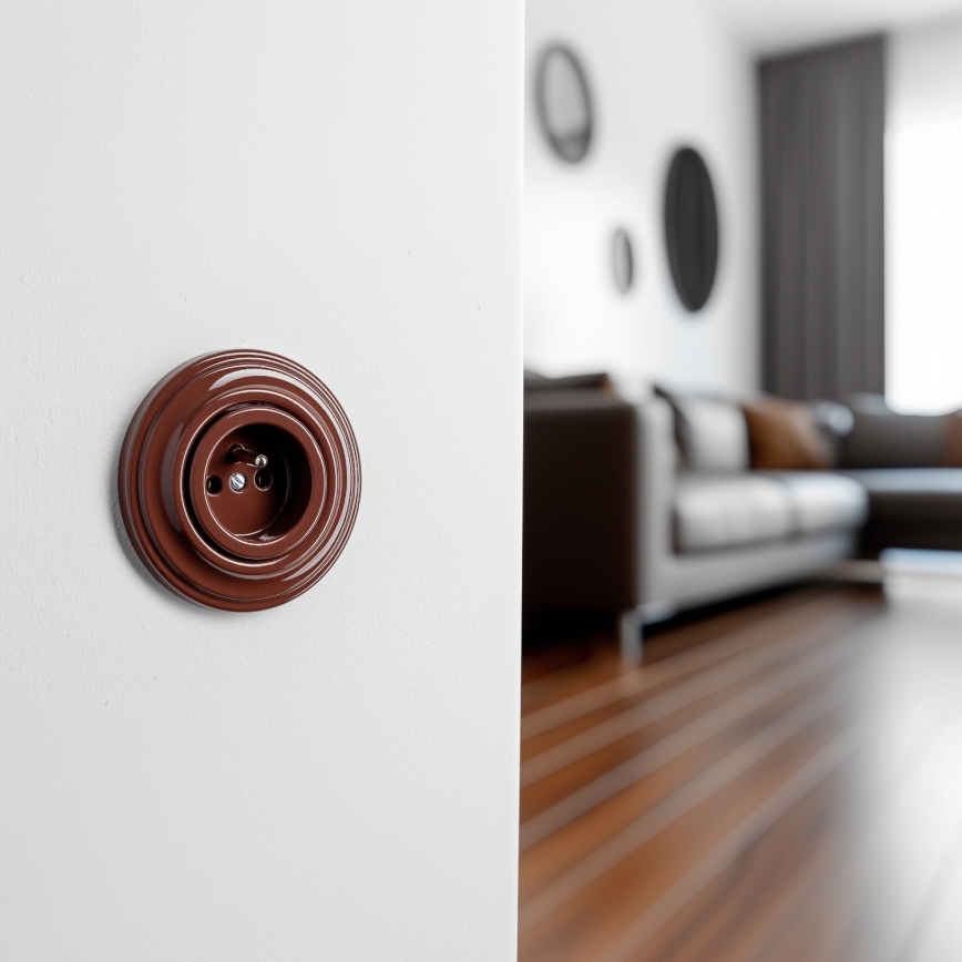 Kliklap - Retro-seinäpistorasia kehyksellä, 230 V, ruskea