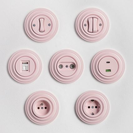 Kliklap - Retro-seinäpistorasia kehyksellä SCHUKO 230V/16A antiikkiroosa