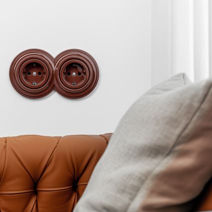 Kliklap - Retro seinäpistorasia, kehyksetön SCHUKO 230V/16A, ruskea