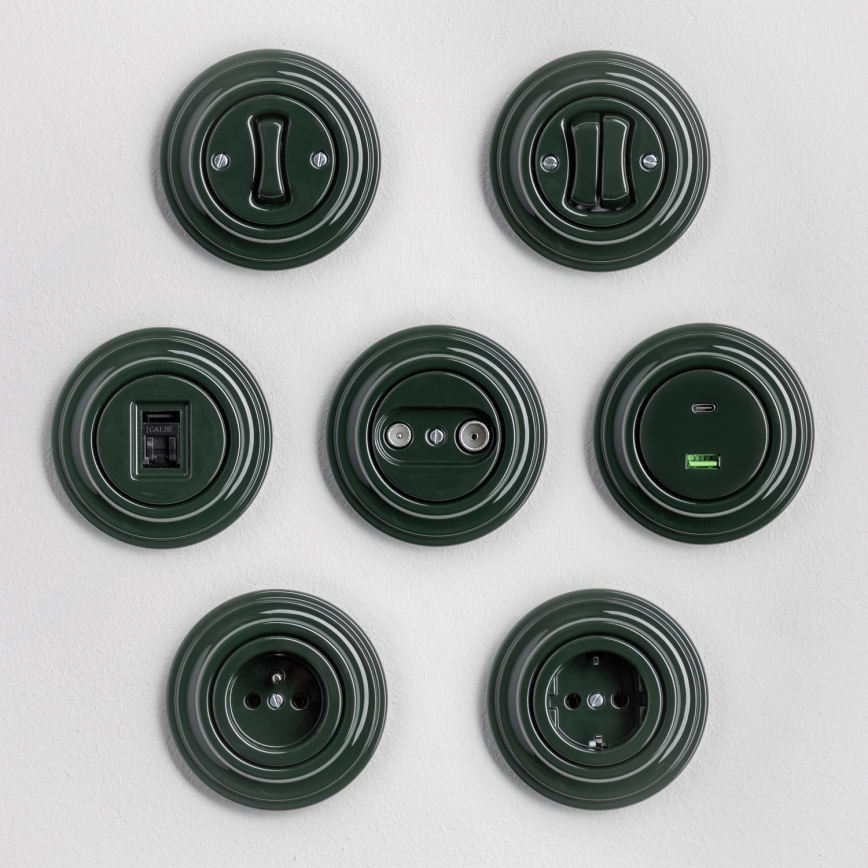 Kliklap - Retro TV- ja FM-pistorasia (pääte), vihreä kehys