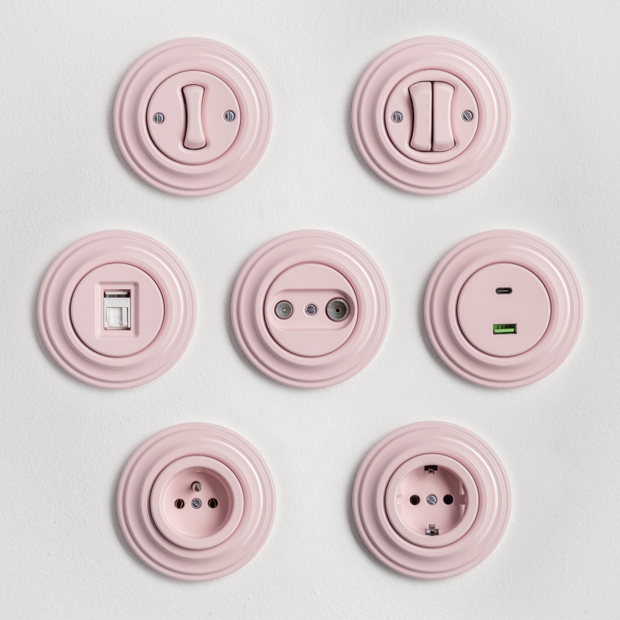 Kliklap - Retro TV+R-antennipistorasia (läpivienti) kehyksellä, vintage-ruusunpunainen