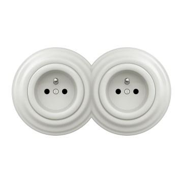 Kliklap - retro-tyylinen kaksoispistorasia kotikäyttöön, kehyksellä, 230 V, keraaminen, valkoinen