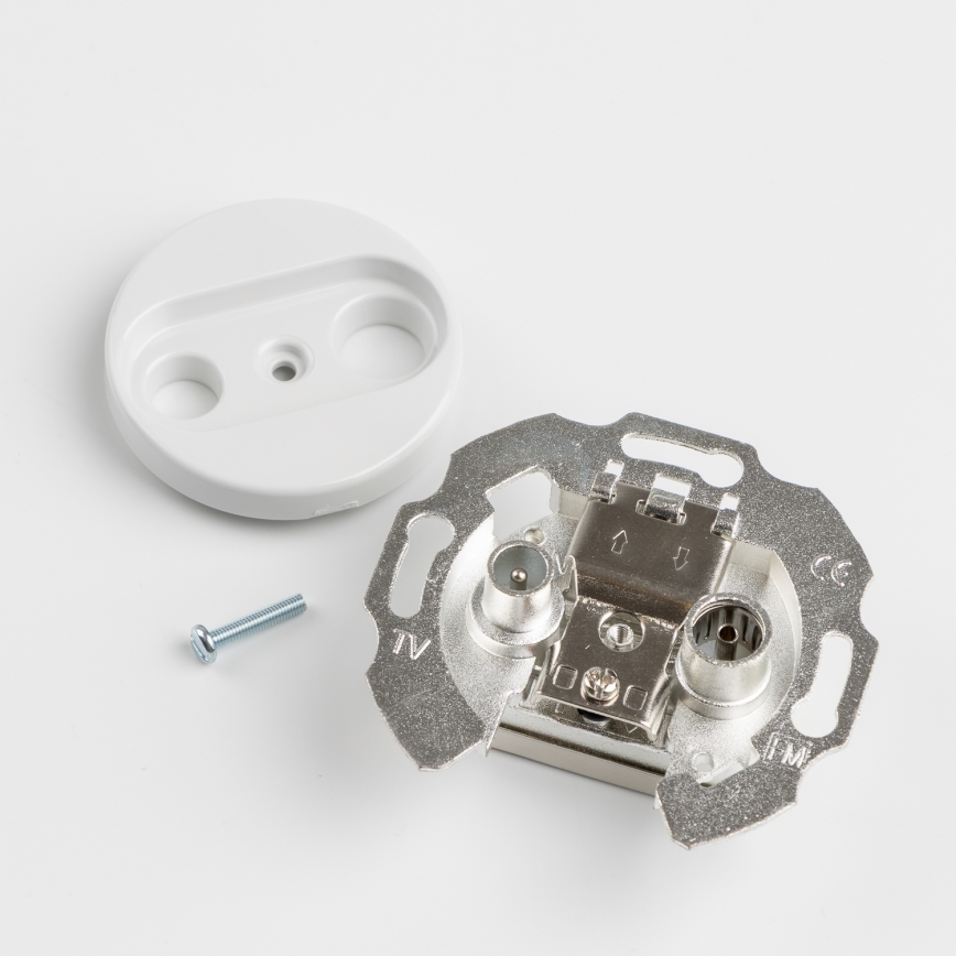 Kliklap - Retro-tyylinen TV+R (läpivienti) pistorasia ilman kehystä, keraaminen, valkoinen