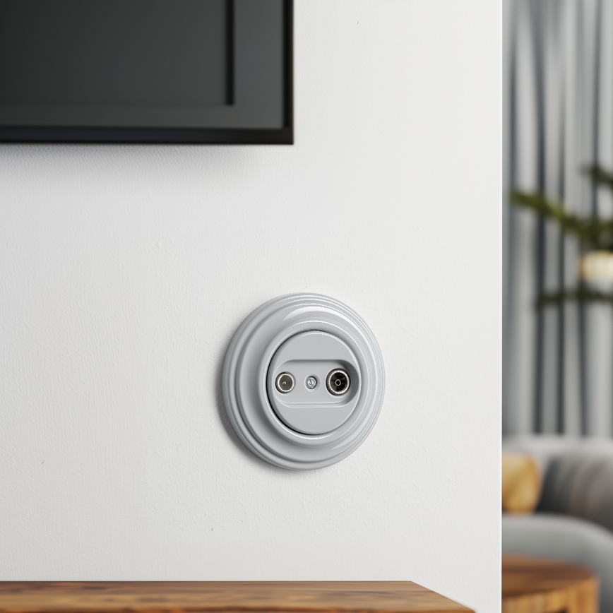 Kliklap - Retro-tyylinen TV+R-pistorasia (päätelaite) kehyksellä, harmaa