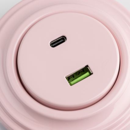 Kliklap - Retro-tyylinen USB-pistorasia (USB-A + USB-C) kehyksellä, antiikkiroosa