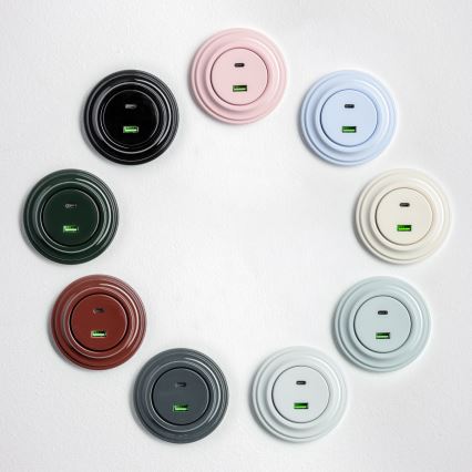 Kliklap - Retro USB-pistorasia A+C, harmaa kehys