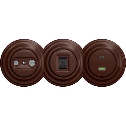 Kliklap - Retro USB-pistorasia A+C ilman kehystä ruskea