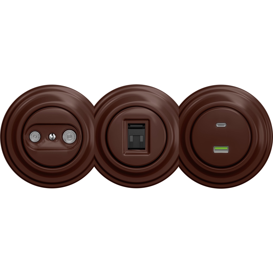 Kliklap - Retro USB-pistorasia A+C ilman kehystä ruskea