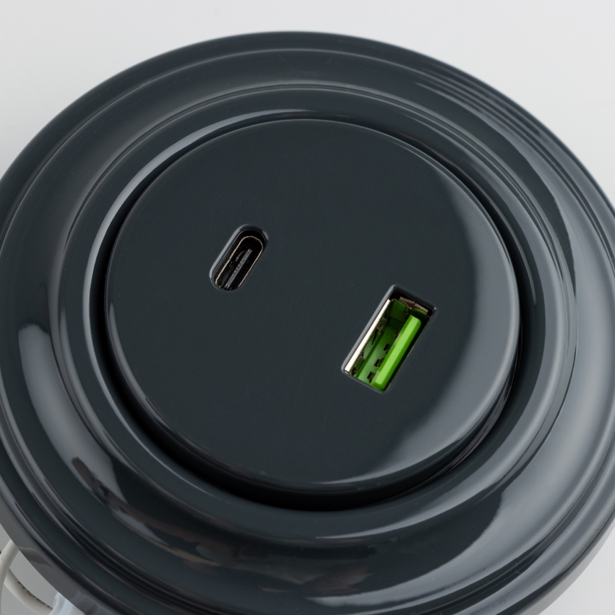 Kliklap - Retro USB-pistorasia A+C kehyksellä, antrasiitti