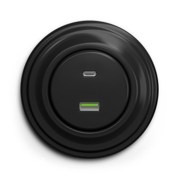 Kliklap - Retro USB-pistorasia A+C kehyksellä, musta