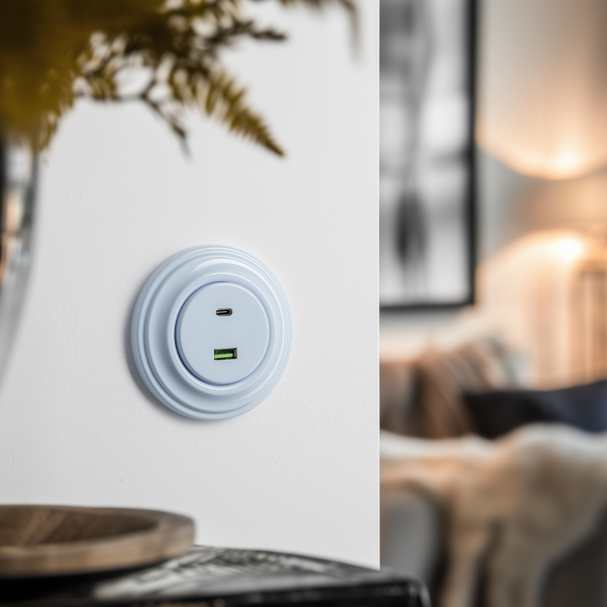 Kliklap - Retro USB-pistorasia A+C kehyksellä, sininen