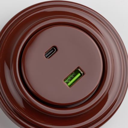 Kliklap - Retro USB-pistorasia A+C ruskealla kehyksellä