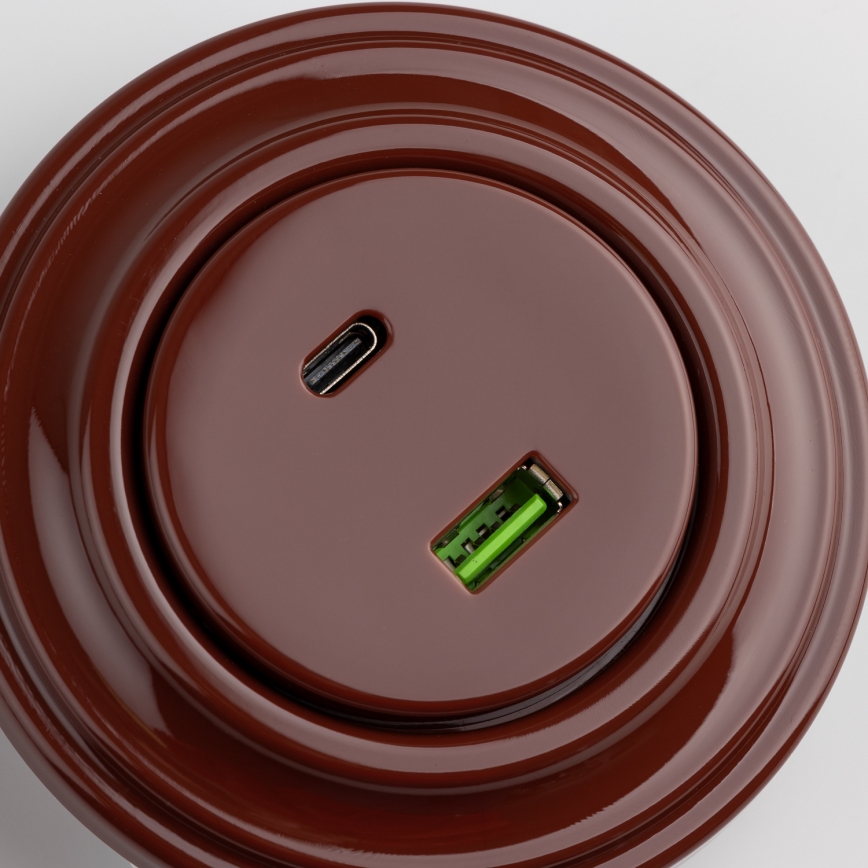 Kliklap - Retro USB-pistorasia A+C ruskealla kehyksellä