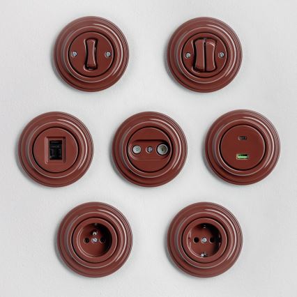 Kliklap - Retro USB-pistorasia A+C ruskealla kehyksellä