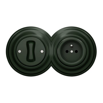 Kliklap - Retro yksinapainen kytkin nro 1 ja 230 V pistorasia kehyksellä, vihreä