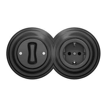 Kliklap - Retro yksinapainen kytkin nro 1 ja SCHUKO 230V-pistorasia antrasiittikehyksellä