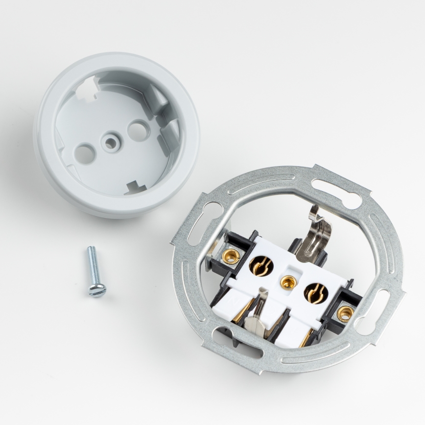 Kliklap - Retro yksinapainen kytkin nro 1 ja SCHUKO-pistorasia 230 V, harmaa kehys