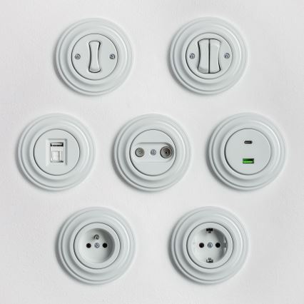 Kliklap - Retrotyylinen kaksiosainen porraskytkin, kehyksetön, nro 6+6, lumivalkoinen