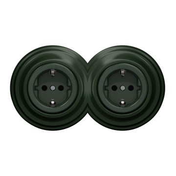 Kliklap - Retrotyylinen kaksoispistorasia kodin käyttöön, kehys SCHUKO 230V, vihreä