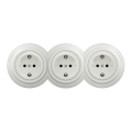 Kliklap - Retrotyylinen kolmoispistorasia kotikäyttöön kehyksellä, SCHUKO 230 V, keraaminen, valkoinen